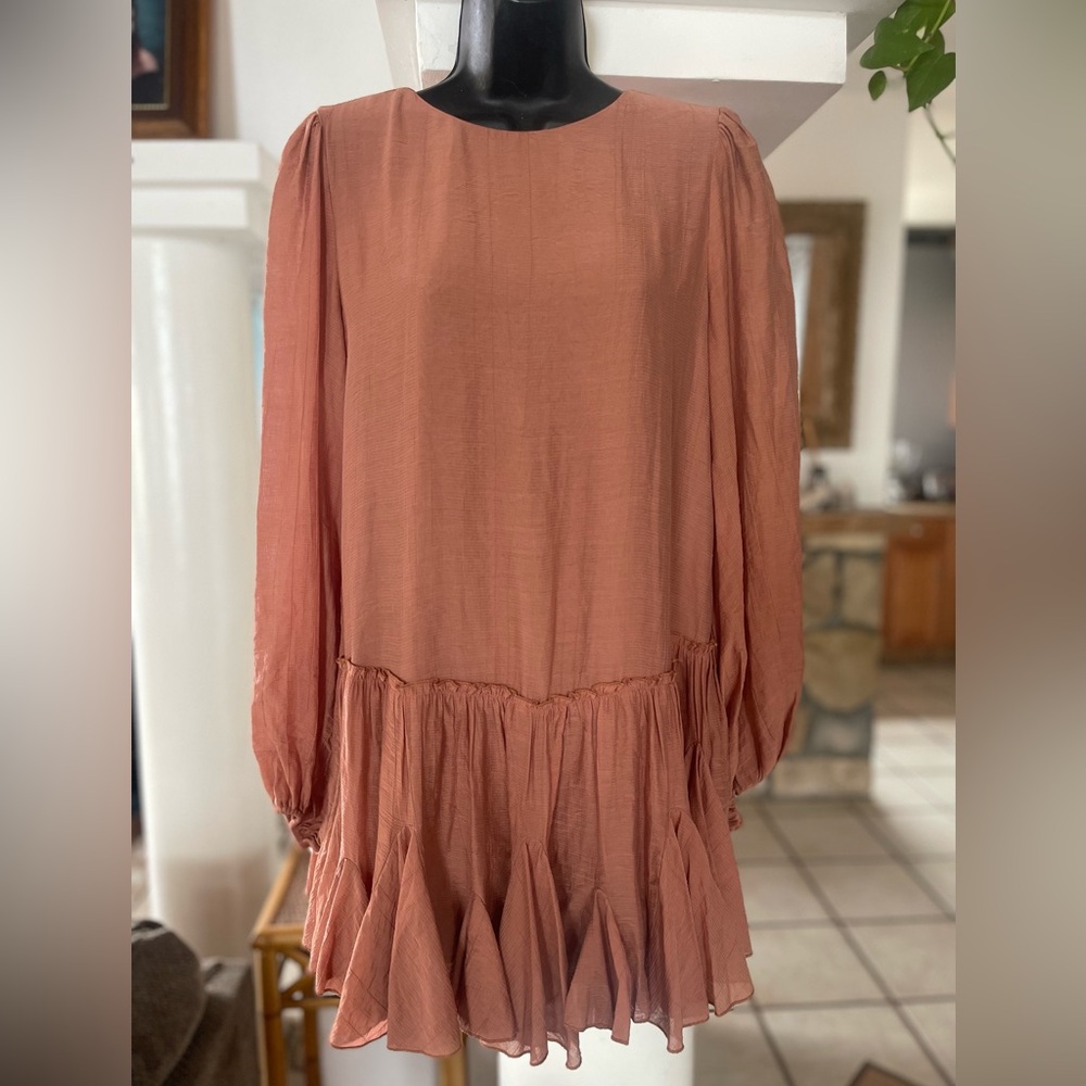 Saints + secrets short ruffle puffed sleeves orange dress